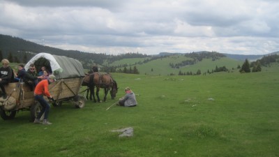 dicht gedrängt im Pferdewagen